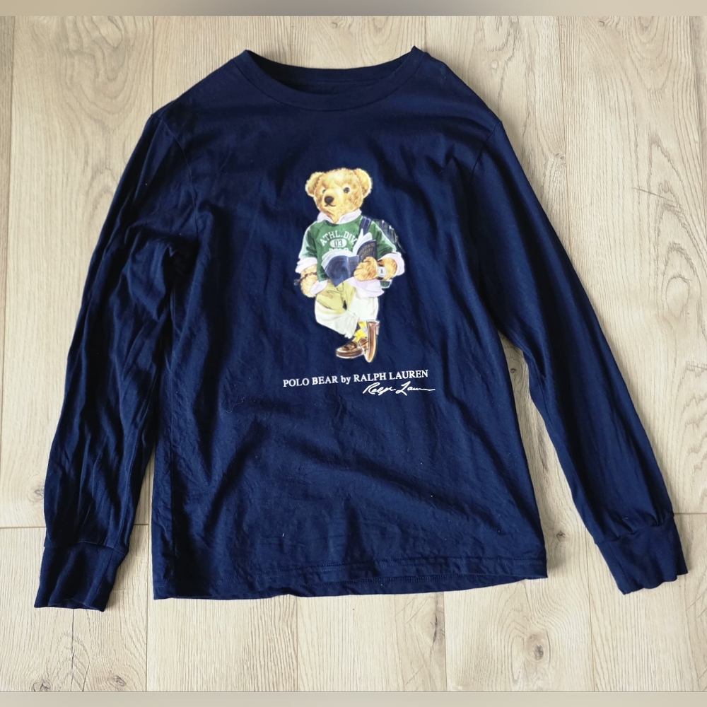 Boys Polo Ralph Lauren Navy Polo Bear Long Sleeve Tee